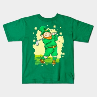 Golfing Leprechaun Golf Irish St Patricks Day Kids T-Shirt